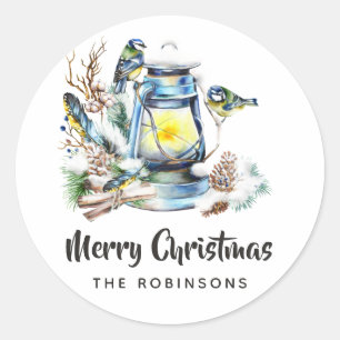 Watercolor Christmas Lantern Classic Round Sticker
