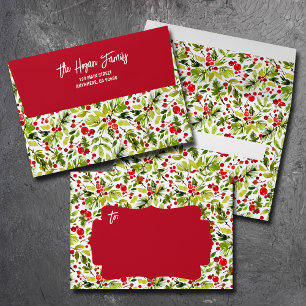 Watercolor Christmas Leaves and Berries Envelope
