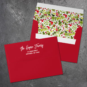 Watercolor Christmas Leaves and Berries Envelope