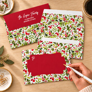 Watercolor Christmas Leaves and Berries Envelope