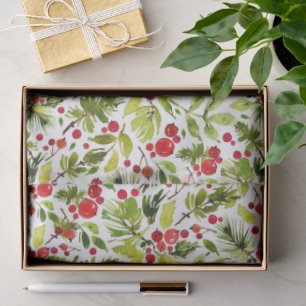 Watercolor Christmas Leaves and Berries Tissue Paper