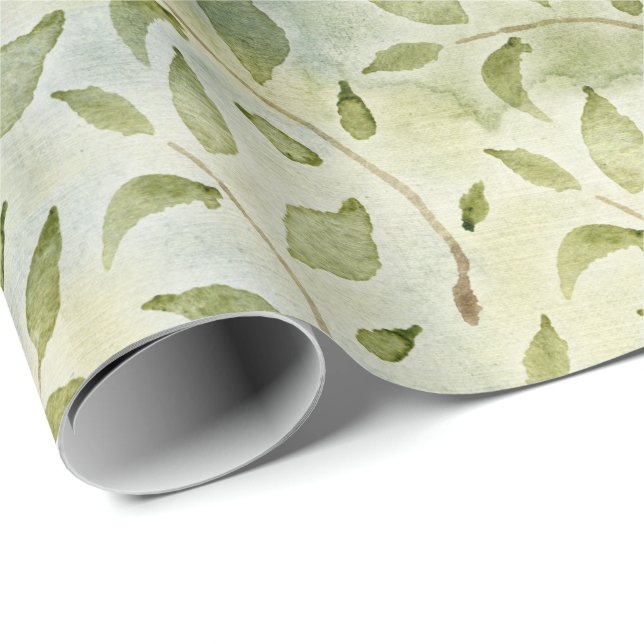 Watercolor Christmas Leaves Wrapping Paper (Roll Corner)