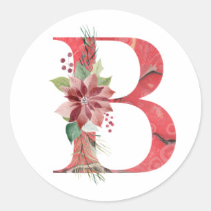 Watercolor christmas letter B Classic Round Sticker