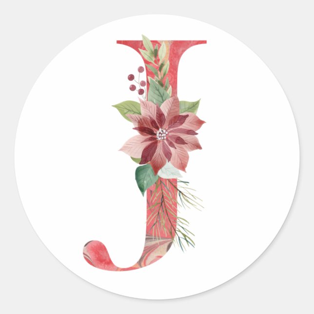 Watercolor christmas letter J Classic Round Sticker (Front)