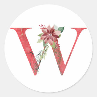 Watercolor christmas letter W Classic Round Sticker