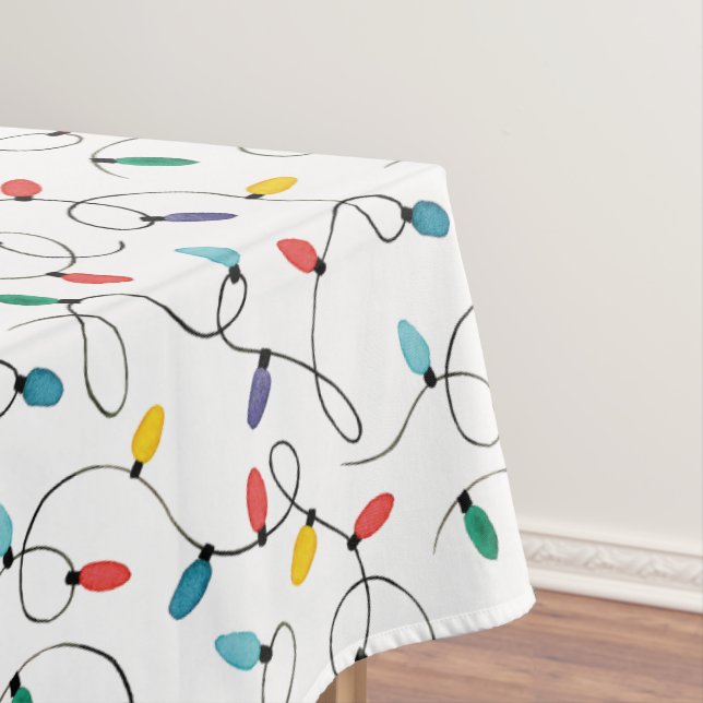 Watercolor Christmas Lights Tablecloth (In Situ)