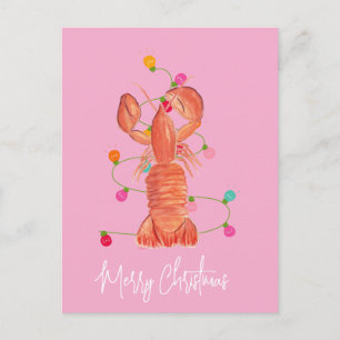 Watercolor Christmas Lobster Crustacean Postcard