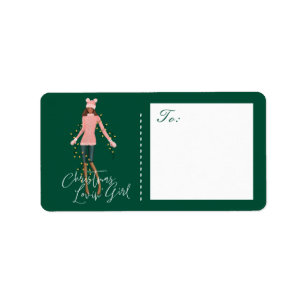 Watercolor Christmas Lovin' Girl Wrapped In Lights Label