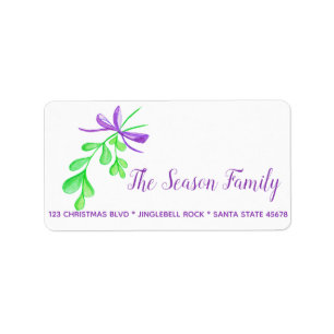 watercolor Christmas mistletoe address Label