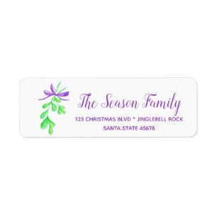 watercolor Christmas mistletoe address Return Address Label