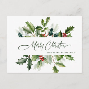 Watercolor Christmas Mistletoe Corporate Greeting Holiday Postcard