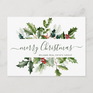 Watercolor Christmas Mistletoe Corporate Greeting Holiday Postcard