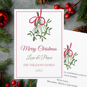 Watercolor Christmas Mistletoe Elegant Botanical Holiday Card