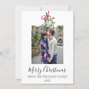 Watercolor Christmas Mistletoe Photo Botanical  Holiday Card