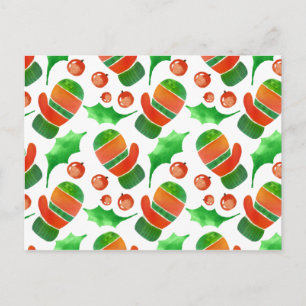 Watercolor Christmas Mittens Pattern Postcard