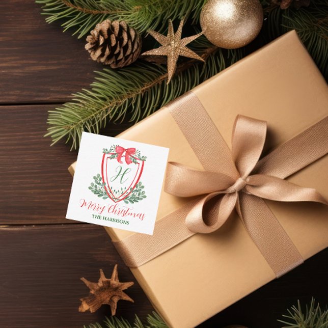 Watercolor Christmas Monogram Crest Gift Enclosure Card (Creator Uploaded)