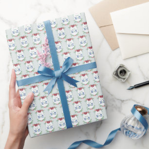 Watercolor Christmas Monogram Wedding Crest Wrapping Paper