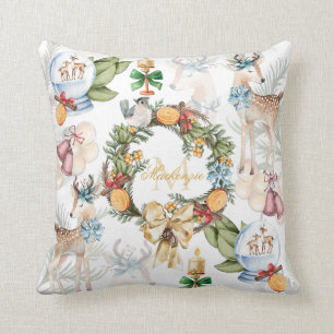 Watercolor Christmas Monogrammed Cushion