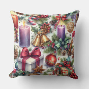 Watercolor Christmas Motif Holiday Cushion