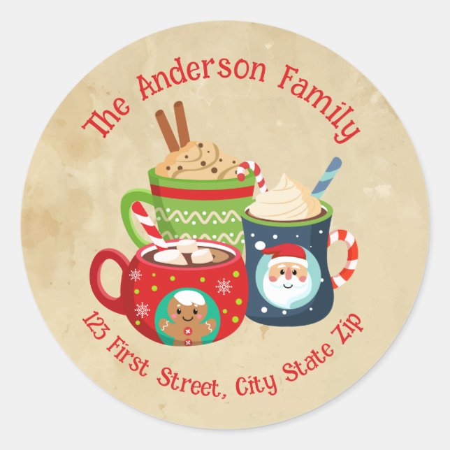 Watercolor Christmas Mug Cocoa Chocolate Cute Classic Round Sticker (Front)