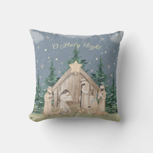 Watercolor Christmas Nativity Cushion