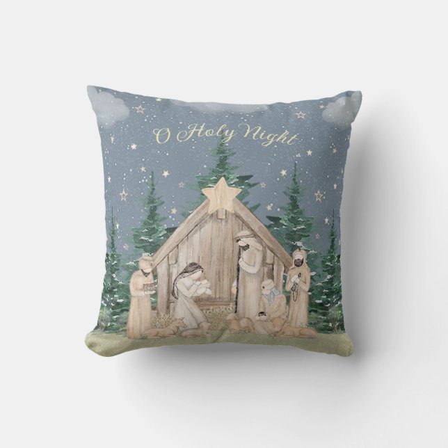 Watercolor Christmas Nativity Cushion (Front)