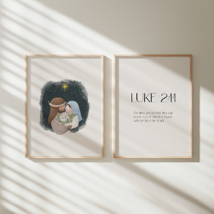Watercolor Christmas nativity Luke 2:11 poster