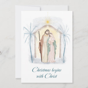 Watercolor Christmas Nativity Religious  Holiday C Card