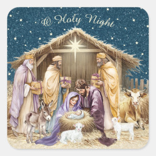 Watercolor Christmas Nativity  Square Sticker