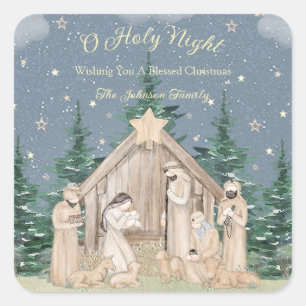 Watercolor Christmas Nativity  Square Sticker