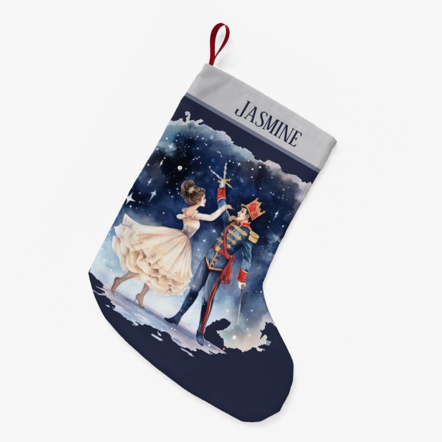 Watercolor Christmas nutcracker add name  Small Christmas Stocking (Front (Hanging))