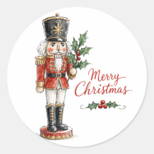 Watercolor Christmas Nutcracker Classic Round Sticker