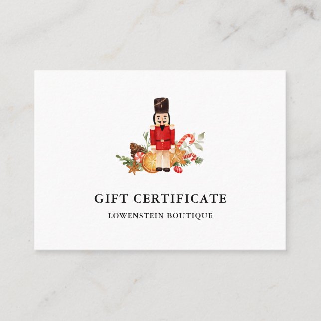 Watercolor Christmas Nutcracker Gift Certificate (Front)