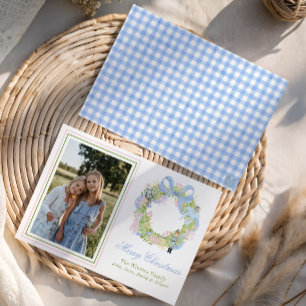 Watercolor Christmas Nutcracker Wreath Photo Holiday Card