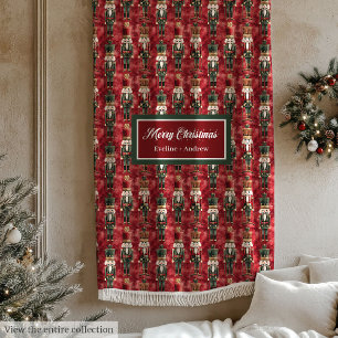 Watercolor Christmas nutcrackers deep red blanket