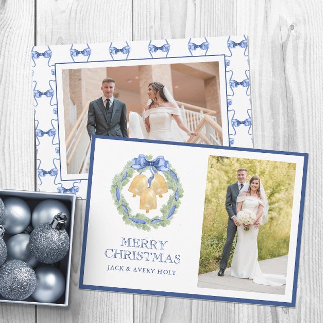 Watercolor Christmas or Wedding Bells Photo Holiday Card (Creator Uploaded)