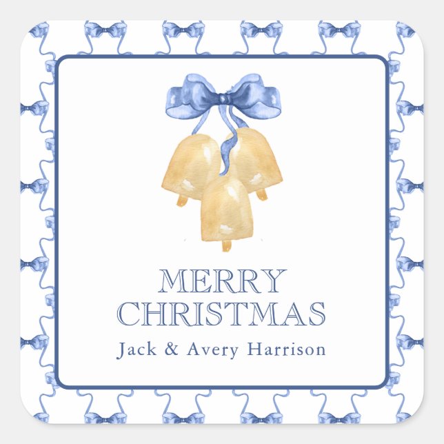 Watercolor Christmas or Wedding Bells Square Sticker (Front)