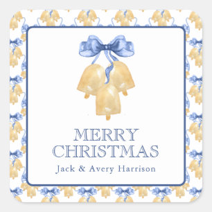 Watercolor Christmas or Wedding Bells Square Sticker