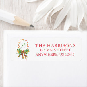 Watercolor Christmas Oranges Plaid Bow Monogram Return Address Label