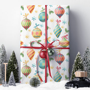 Watercolor Christmas Ornament Holiday Pattern Wrapping Paper