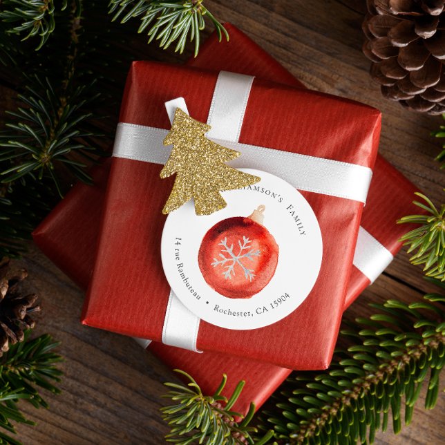 Watercolor  Christmas Ornament With Snowflake Classic Round Sticker (Creator Uploaded)