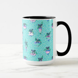 Watercolor Christmas Ornaments and Snow on Aqua Mug