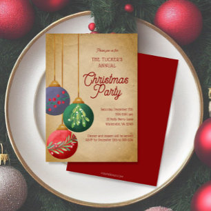 Watercolor Christmas Ornaments Christmas Party Invitation