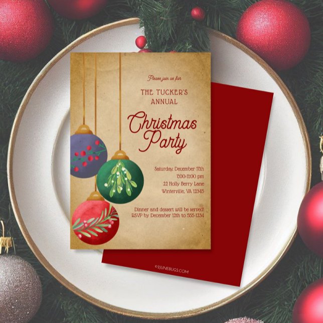 Watercolor Christmas Ornaments Christmas Party Invitation (Creator Uploaded)