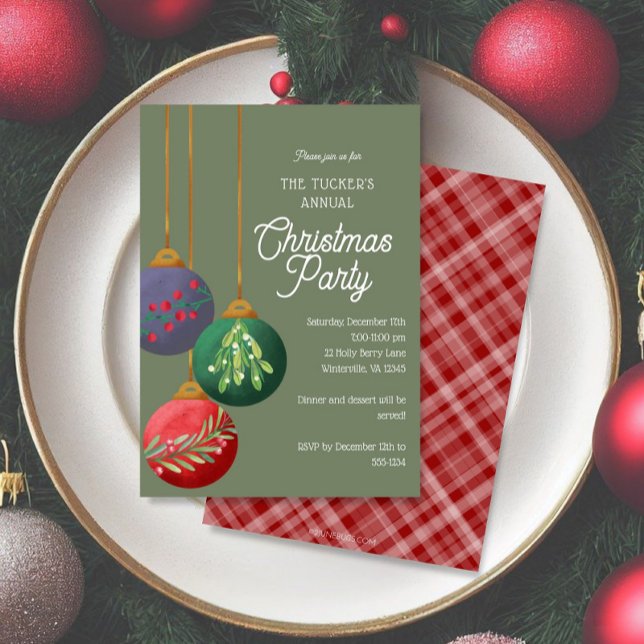 Watercolor Christmas Ornaments Christmas Party Invitation (Creator Uploaded)