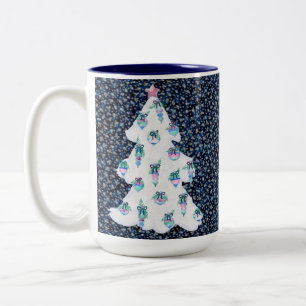 Watercolor Christmas Ornaments on White Tree Dark Two-Tone Coffee Mug