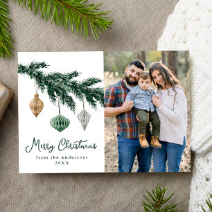 Watercolor Christmas Ornaments Photo Holiday Card