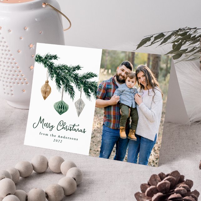 Watercolor Christmas Ornaments Photo Holiday Card (Creator Uploaded)