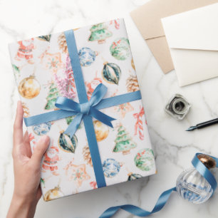 Watercolor Christmas Ornaments Wrapping Paper