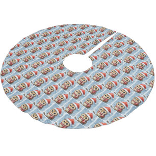 Watercolor Christmas Owl in Snowflakes Brushed Polyester Tree Skirt